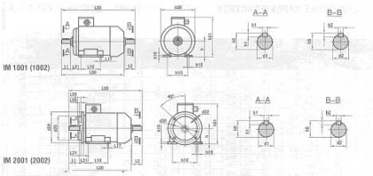 Габаритные размеры специальных электродвигателей для частотного привода